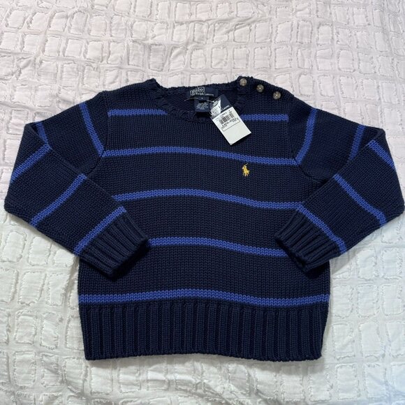 Vintage Polo Ralph Lauren Boys Striped Navy Sweater Size 4T With Tags - Picture 5 of 10